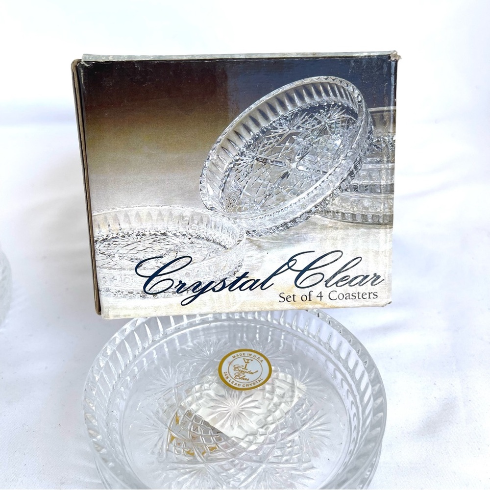 "Essex" Coasters by Crystal Clear, Lead Crystal Set Of 4 USA New in Box